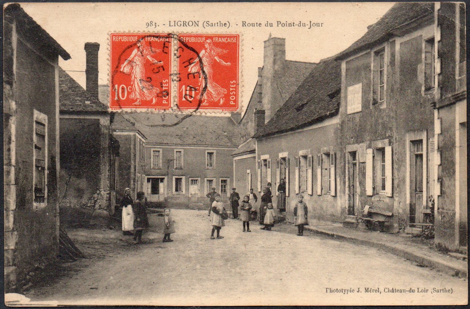 Tramway cancellations of La Sarthe : Courrier-Convoyeur-Ligne La Flèche au Mans : Postcard of Ligron 1922 